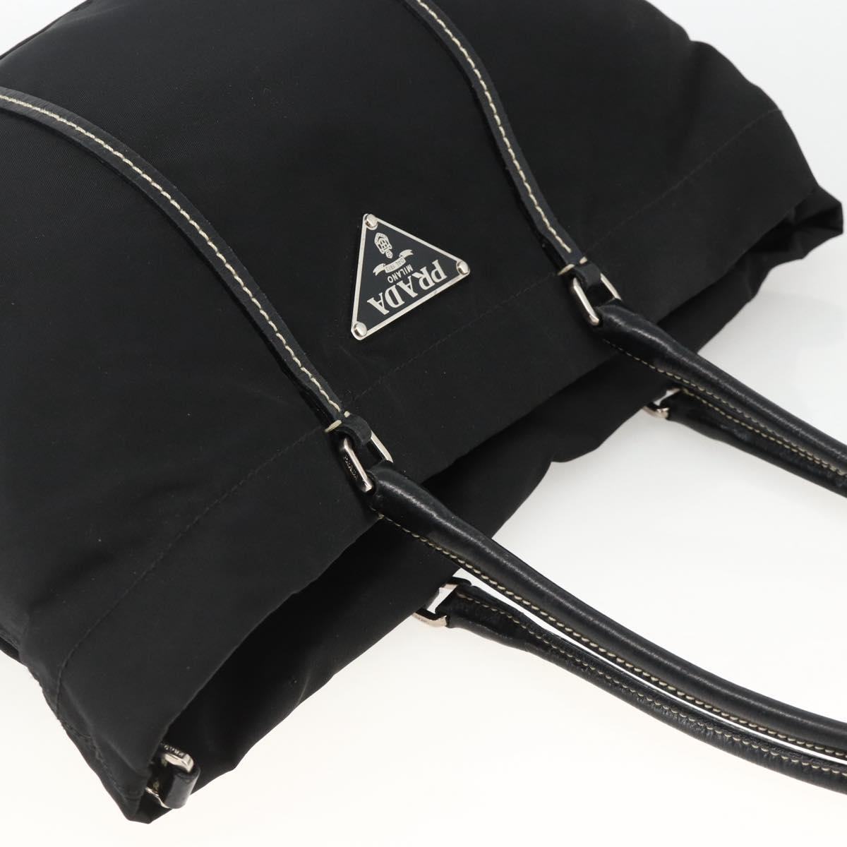 PRADA Hand Bag Nylon Leather Silver Black Auth SW2178