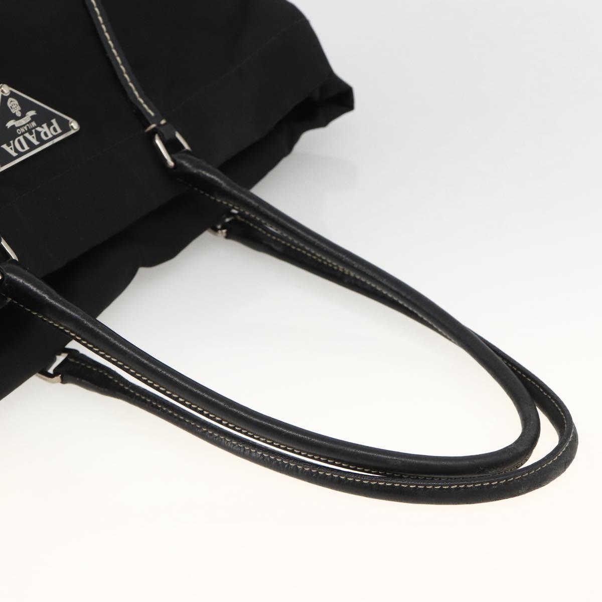 PRADA Hand Bag Nylon Leather Silver Black Auth SW2178