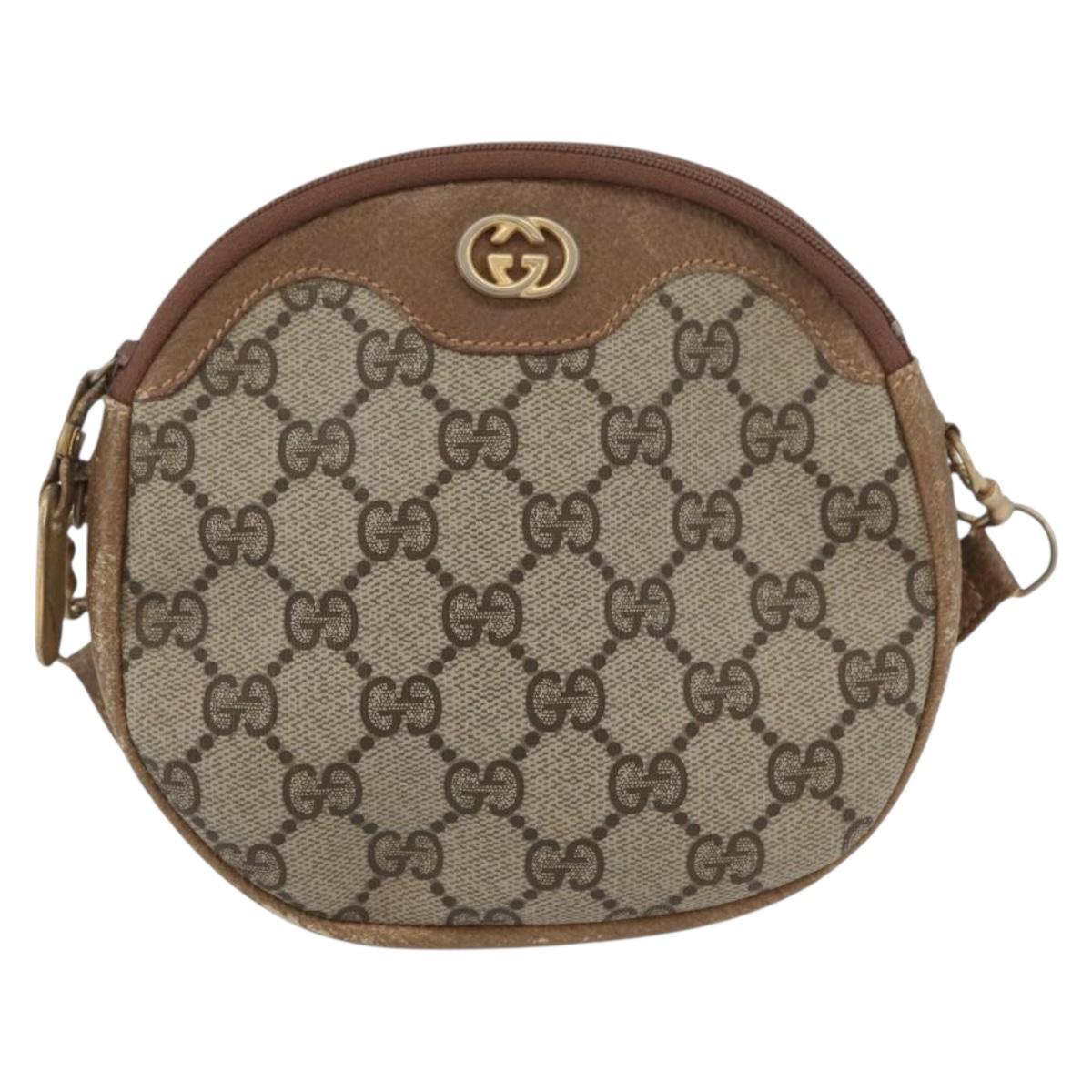 GUCCI GG Supreme Shoulder Bag PVC Beige Gold Auth SW2190