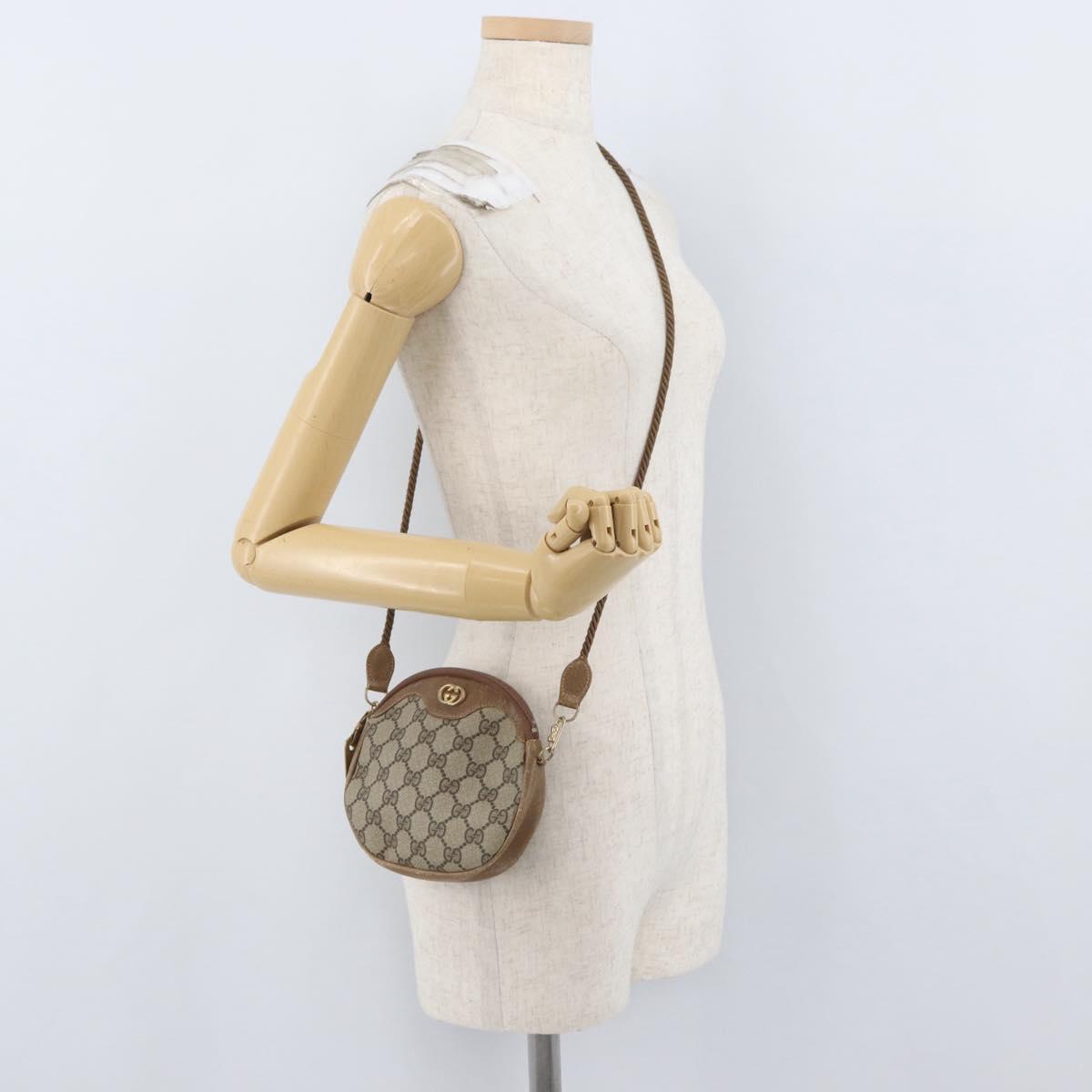 GUCCI GG Supreme Shoulder Bag PVC Beige Gold Auth SW2190