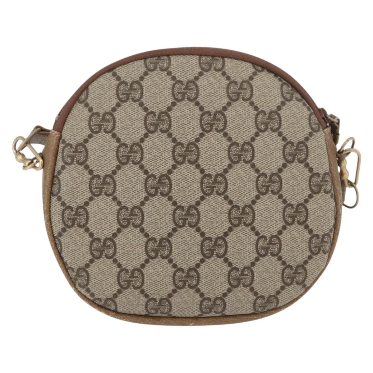 GUCCI GG Supreme Shoulder Bag PVC Beige Gold Auth SW2190