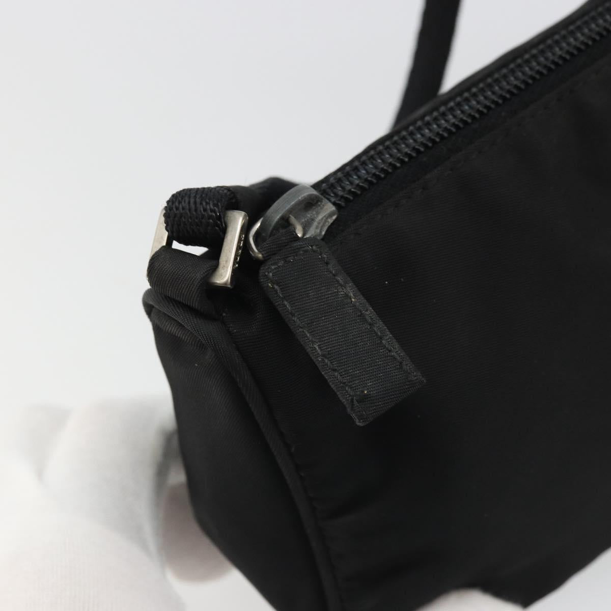 PRADA Hand Pouch Nylon Black Silver Auth SW2198