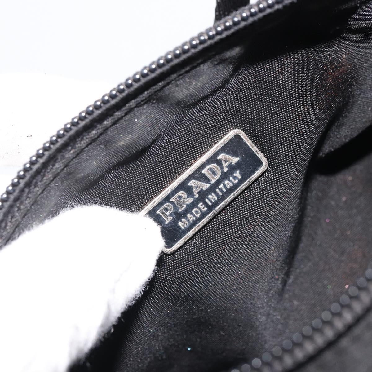 PRADA Hand Pouch Nylon Black Silver Auth SW2198
