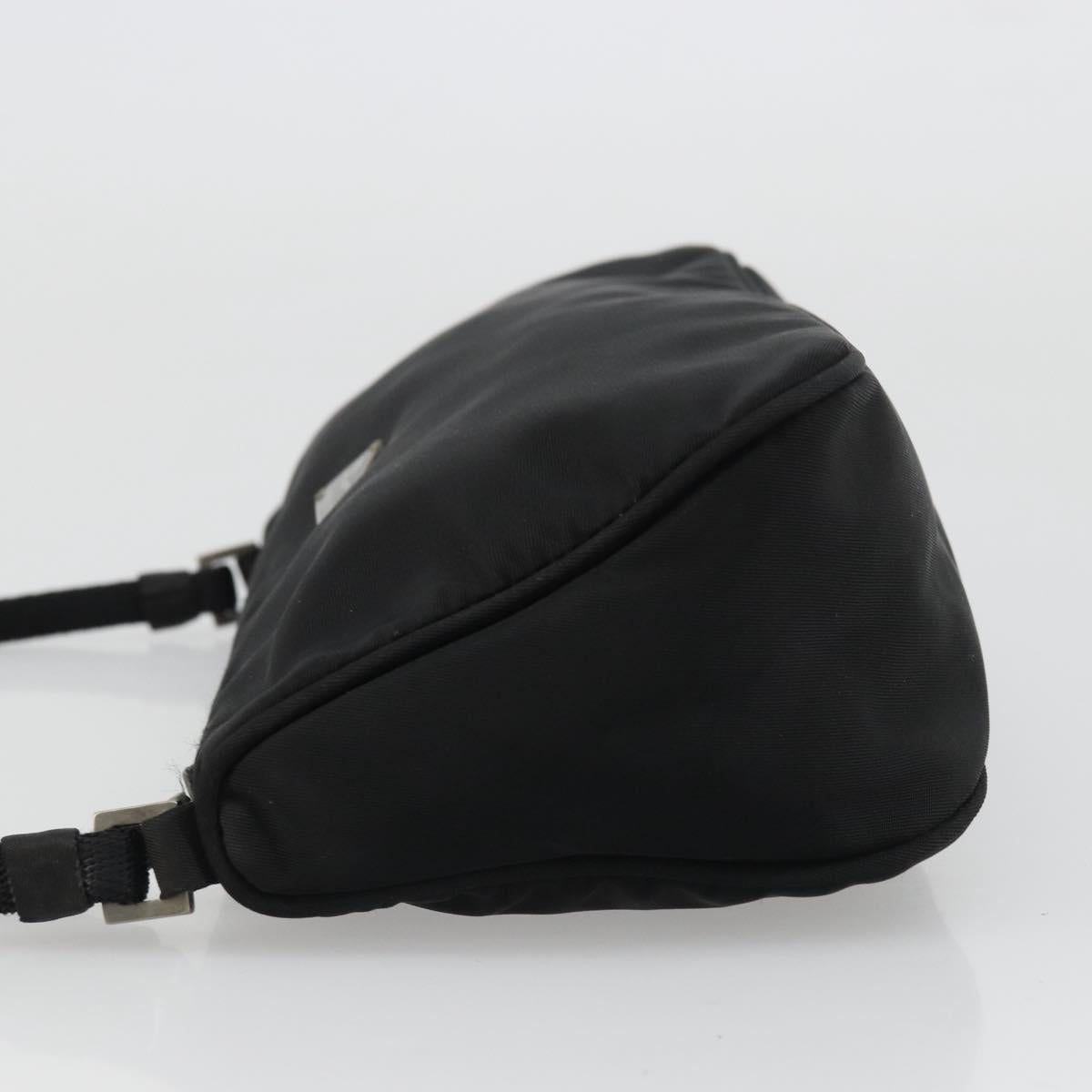 PRADA Hand Pouch Nylon Black Silver Auth SW2198