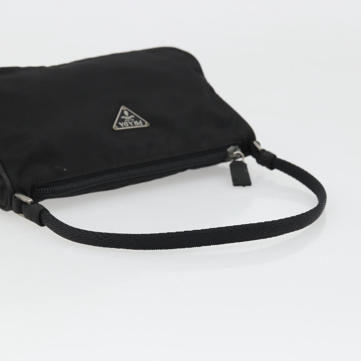 PRADA Hand Pouch Nylon Black Silver Auth SW2198