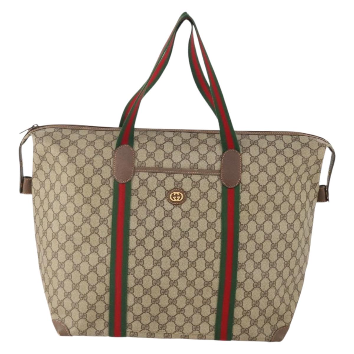 GUCCI GG Supreme Web Sherry Line Bag PVC Beige Red 012 39 6211 9411 Auth SW2202A