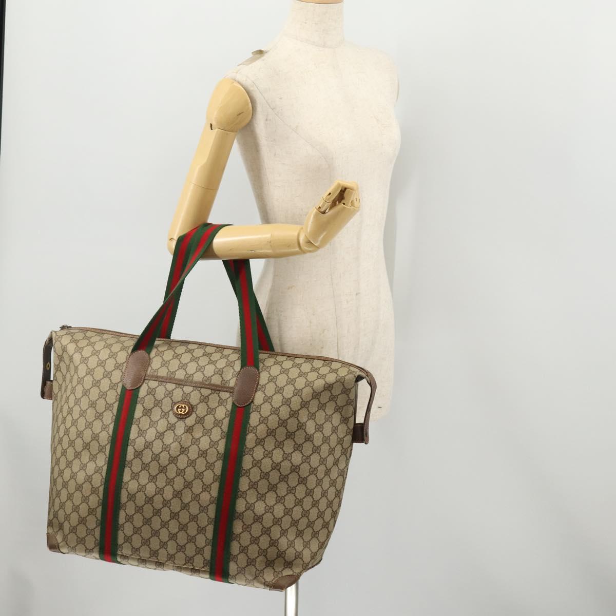 GUCCI GG Supreme Web Sherry Line Bag PVC Beige Red 012 39 6211 9411 Auth SW2202A