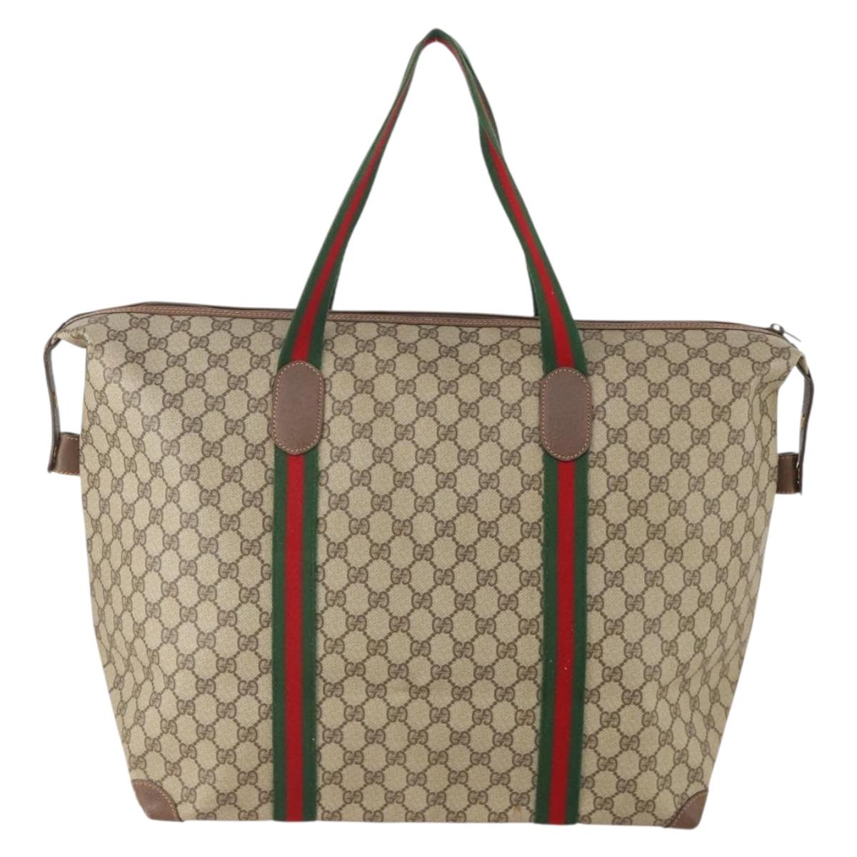 GUCCI GG Supreme Web Sherry Line Bag PVC Beige Red 012 39 6211 9411 Auth SW2202A