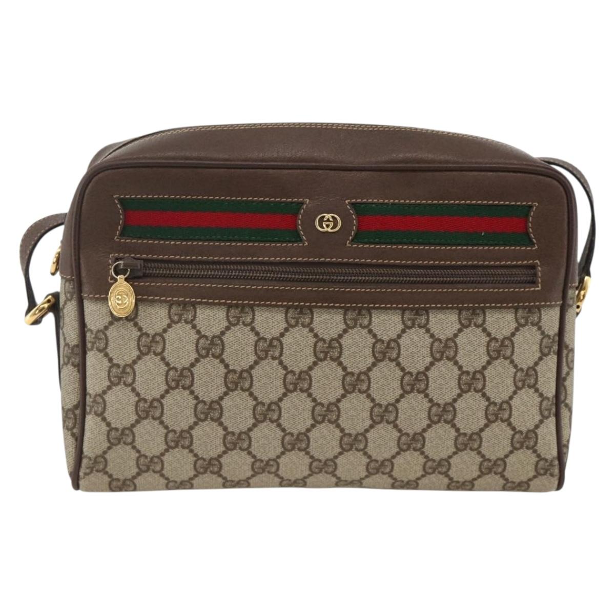 GUCCI GG Supreme Web Sherry Line Shoulder Bag PVC Beige Gold Red Auth SW2209