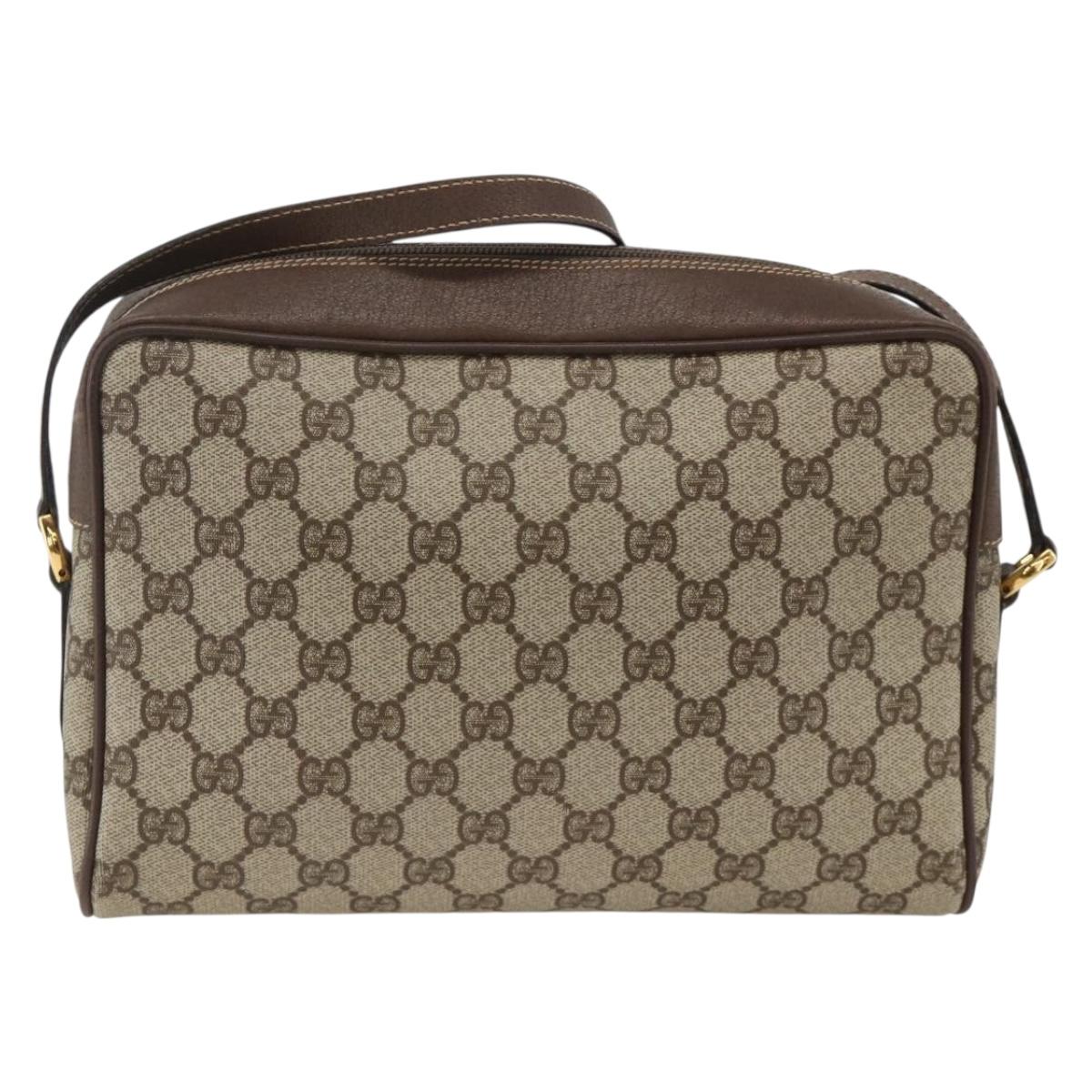 GUCCI GG Supreme Web Sherry Line Shoulder Bag PVC Beige Gold Red Auth SW2209