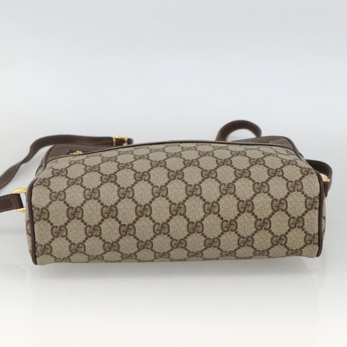 GUCCI GG Supreme Web Sherry Line Shoulder Bag PVC Beige Gold Red Auth SW2209