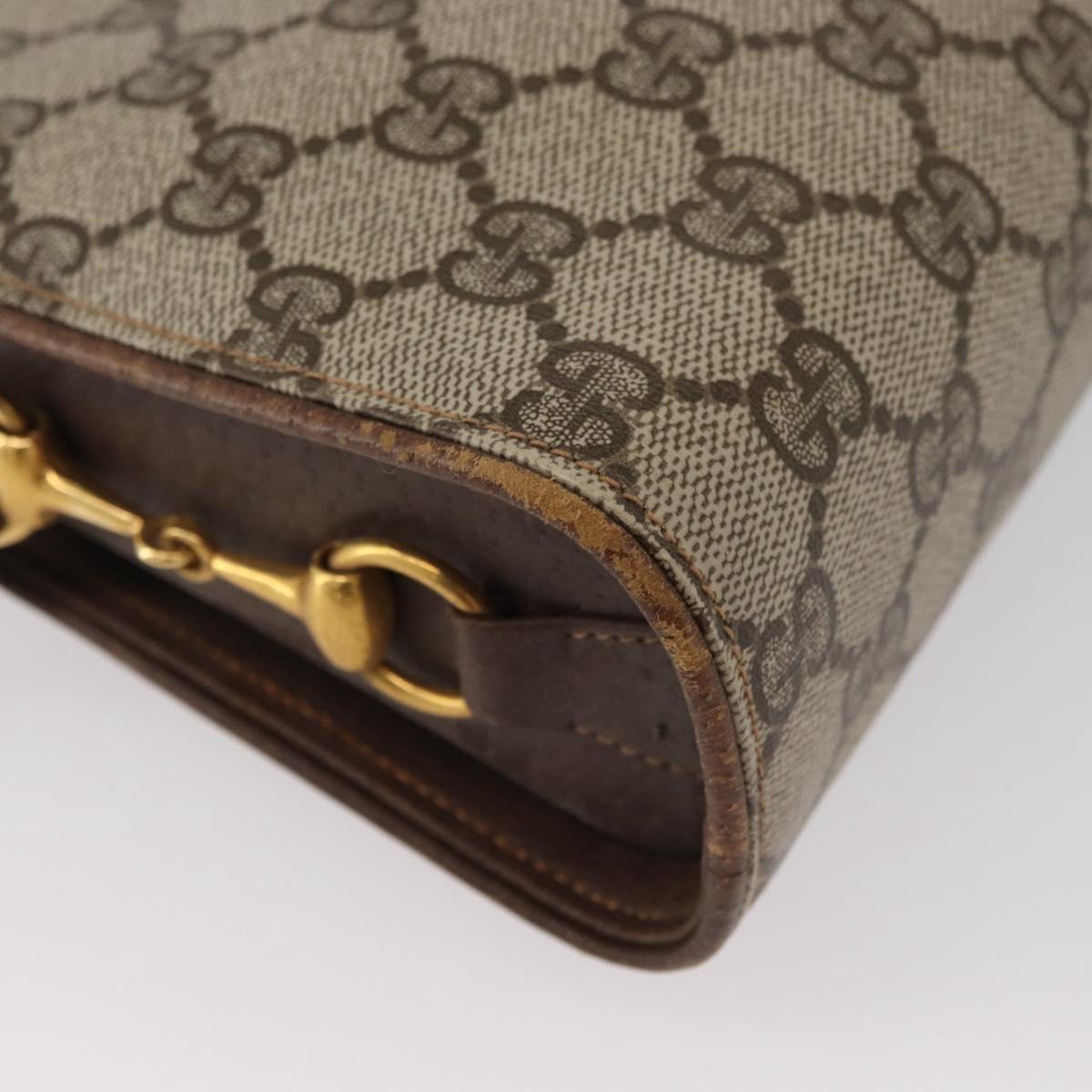 GUCCI GG Supreme Shoulder Bag PVC Beige Gold Auth SW2211