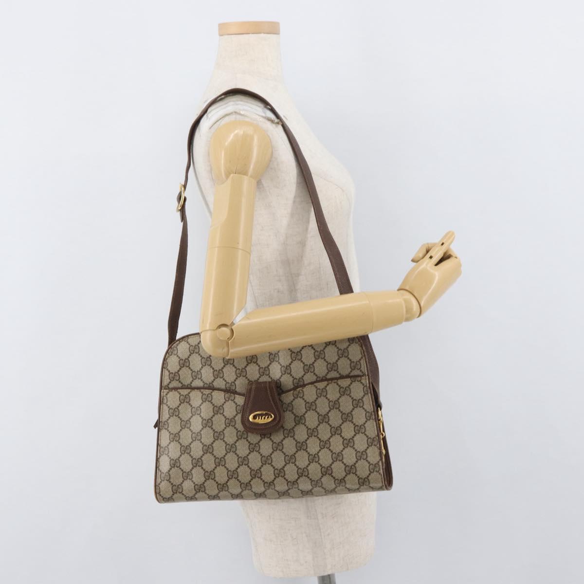 GUCCI GG Supreme Shoulder Bag PVC Beige Gold Auth SW2211
