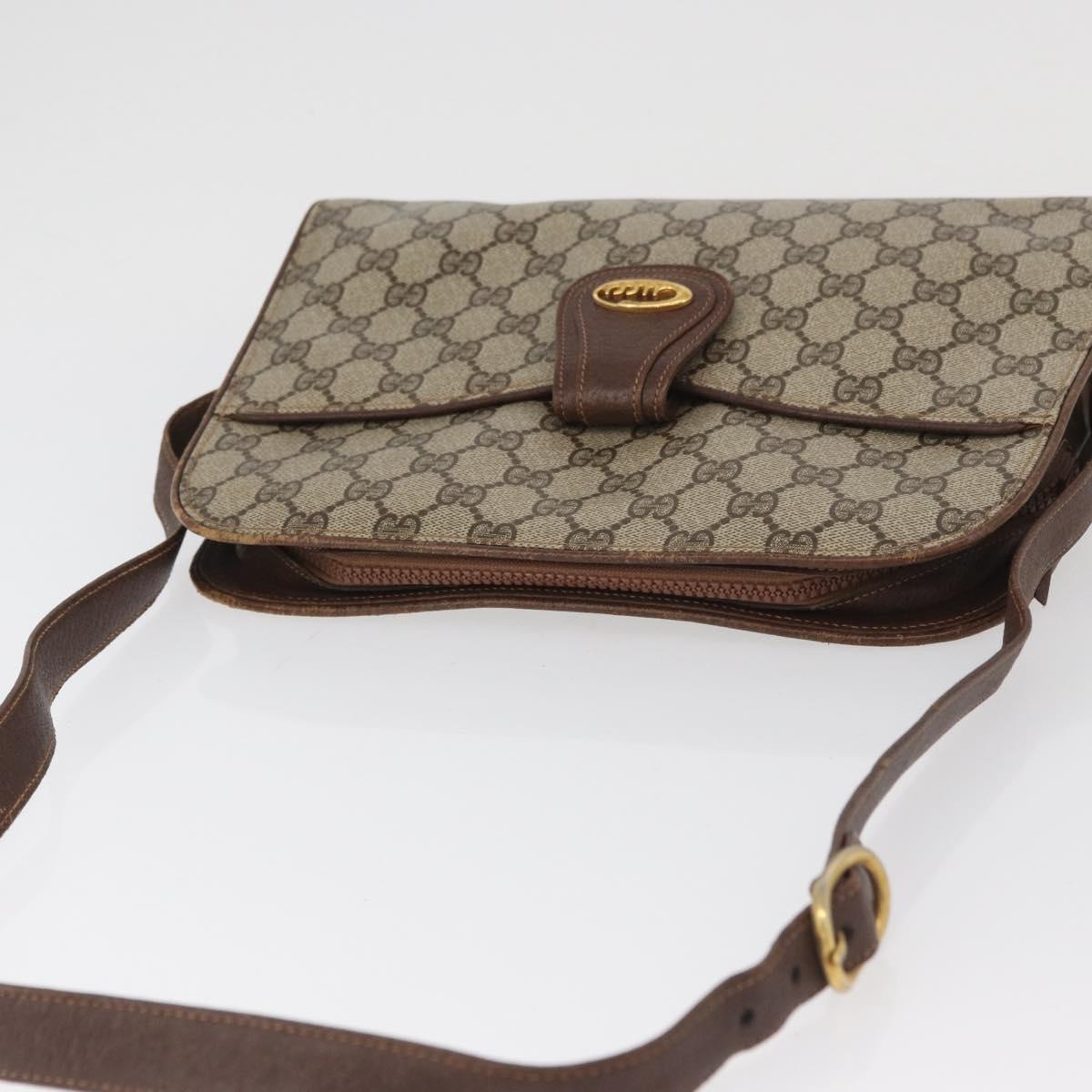 GUCCI GG Supreme Shoulder Bag PVC Beige Gold Auth SW2211