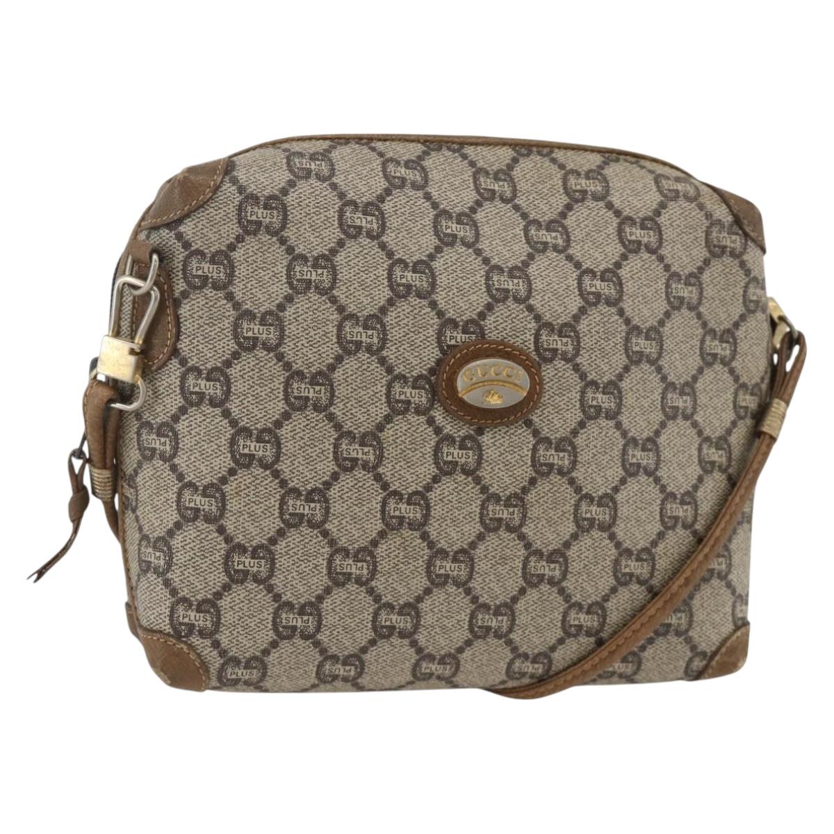 GUCCI GG Plus Supreme Shoulder Bag PVC Beige Gold Auth SW2213