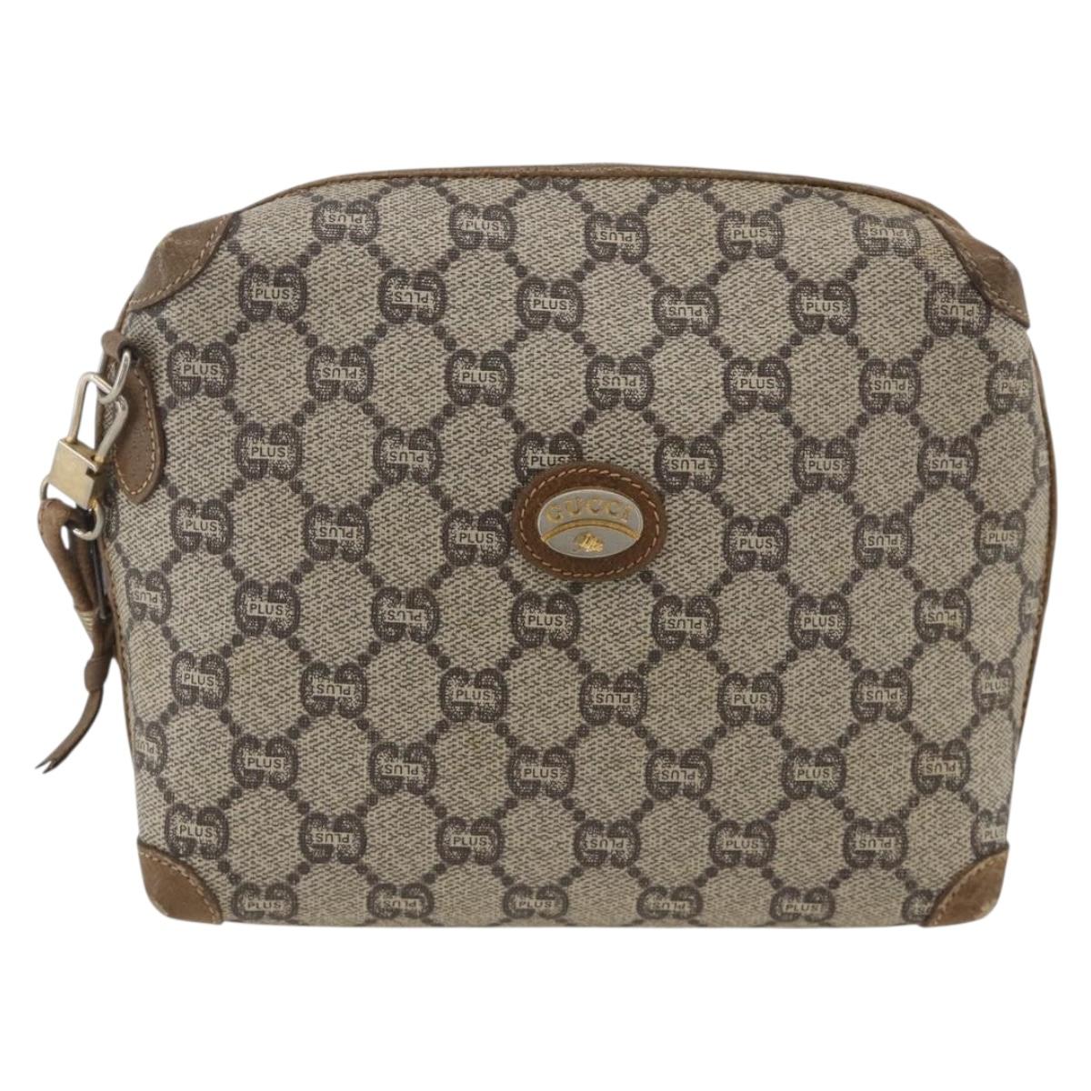 GUCCI GG Plus Supreme Shoulder Bag PVC Beige Gold Auth SW2213