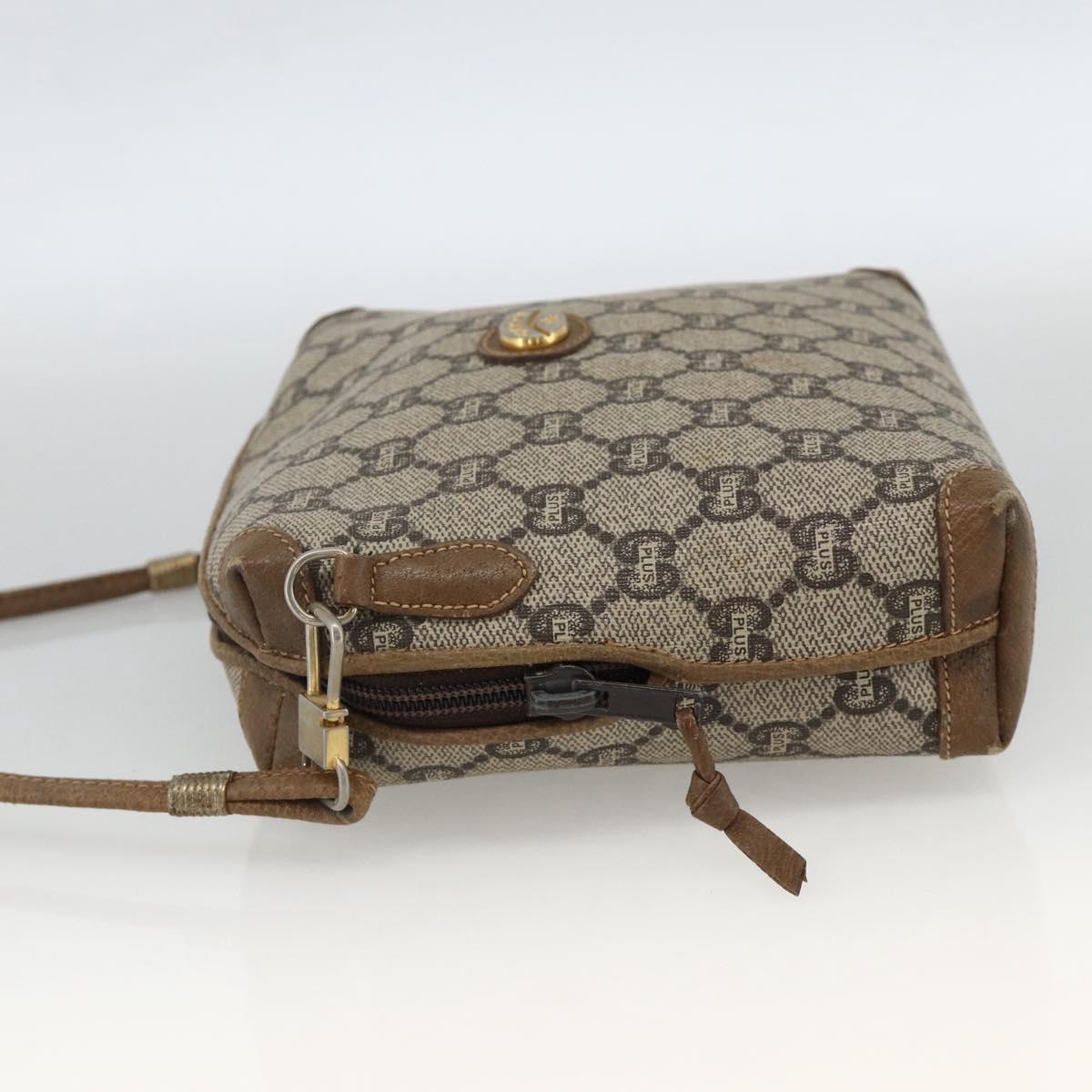 GUCCI GG Plus Supreme Shoulder Bag PVC Beige Gold Auth SW2213