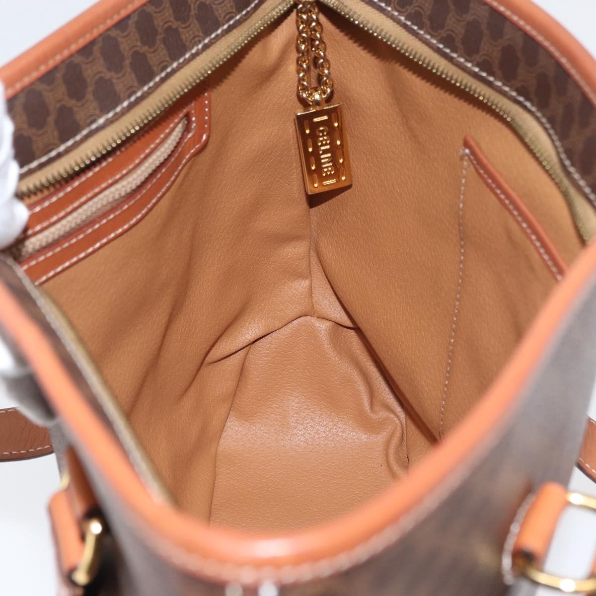 CELINE Macadam Canvas Tote Bag PVC Leather Brown Gold Auth SW2215A