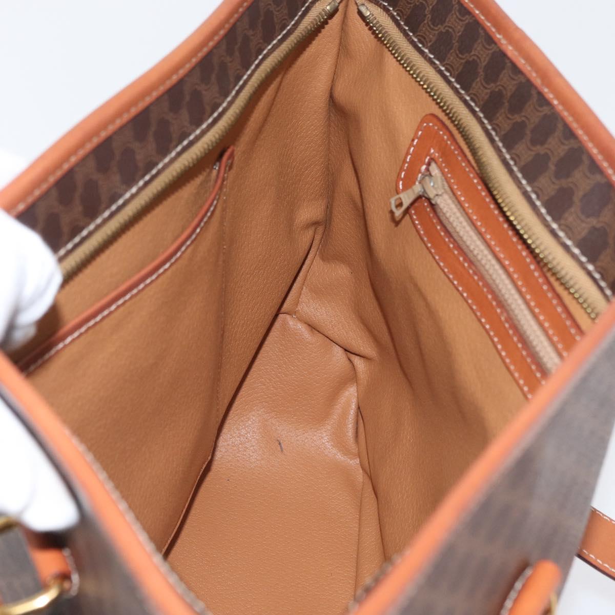 CELINE Macadam Canvas Tote Bag PVC Leather Brown Gold Auth SW2215A