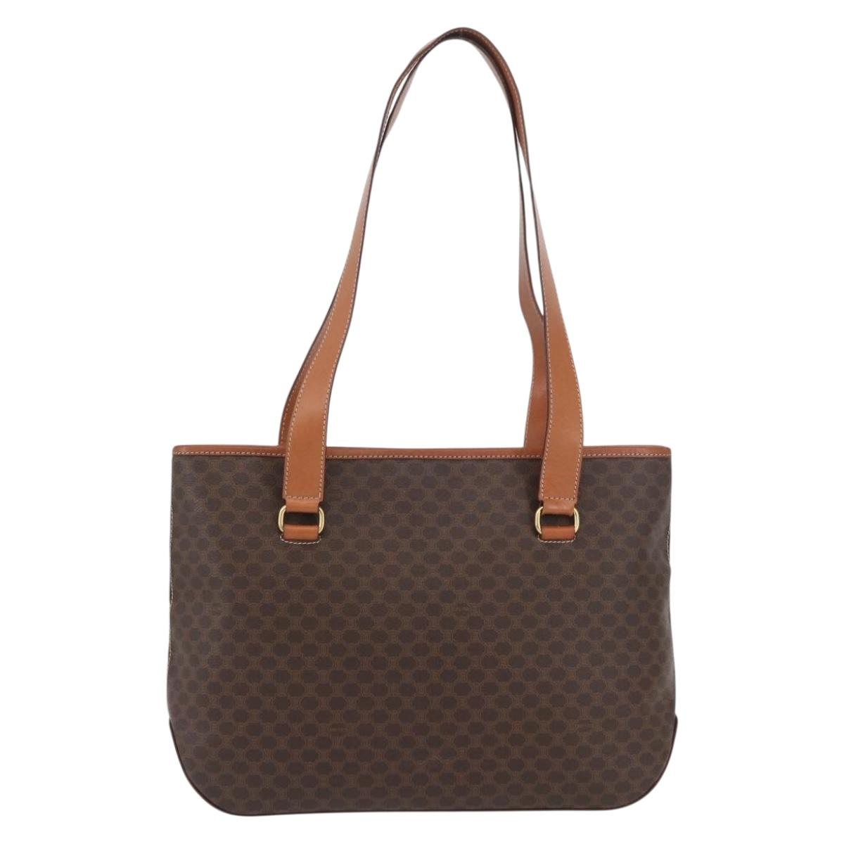 CELINE Macadam Canvas Tote Bag PVC Leather Brown Gold Auth SW2215A
