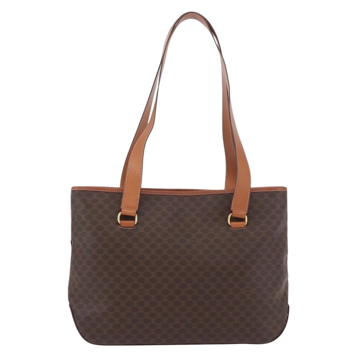 CELINE Macadam Canvas Tote Bag PVC Leather Brown Gold Auth SW2215A