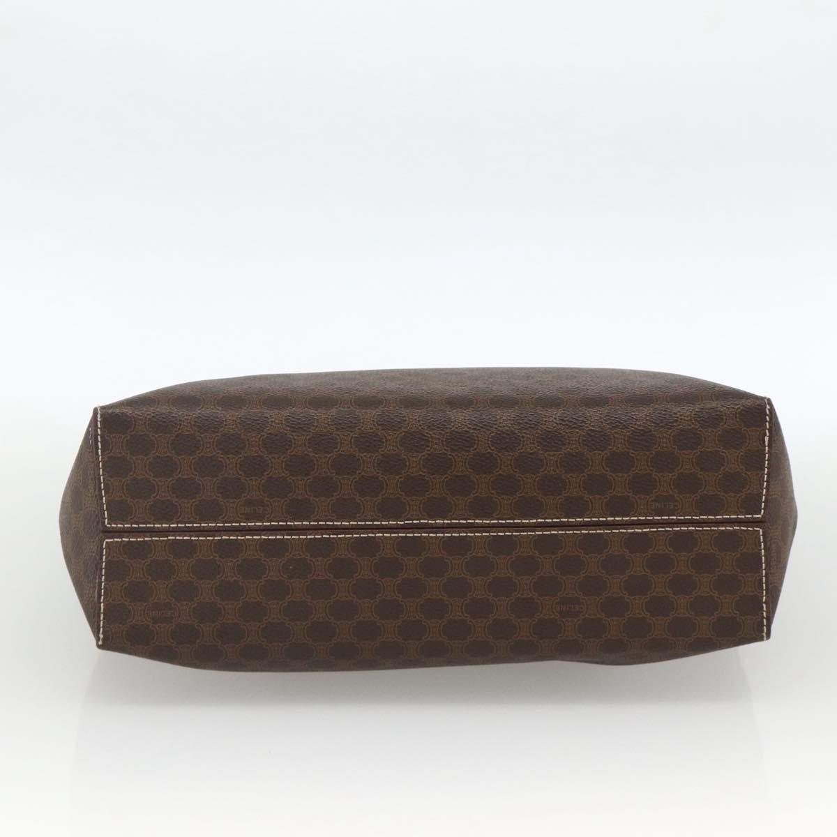 CELINE Macadam Canvas Hand Bag PVC Leather Brown Gold Auth SW2216