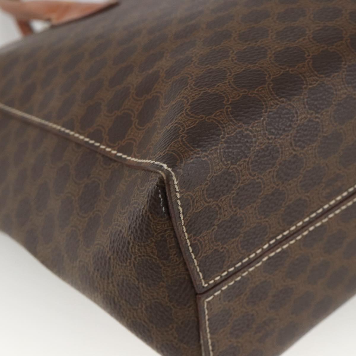 CELINE Macadam Canvas Hand Bag PVC Leather Brown Gold Auth SW2216