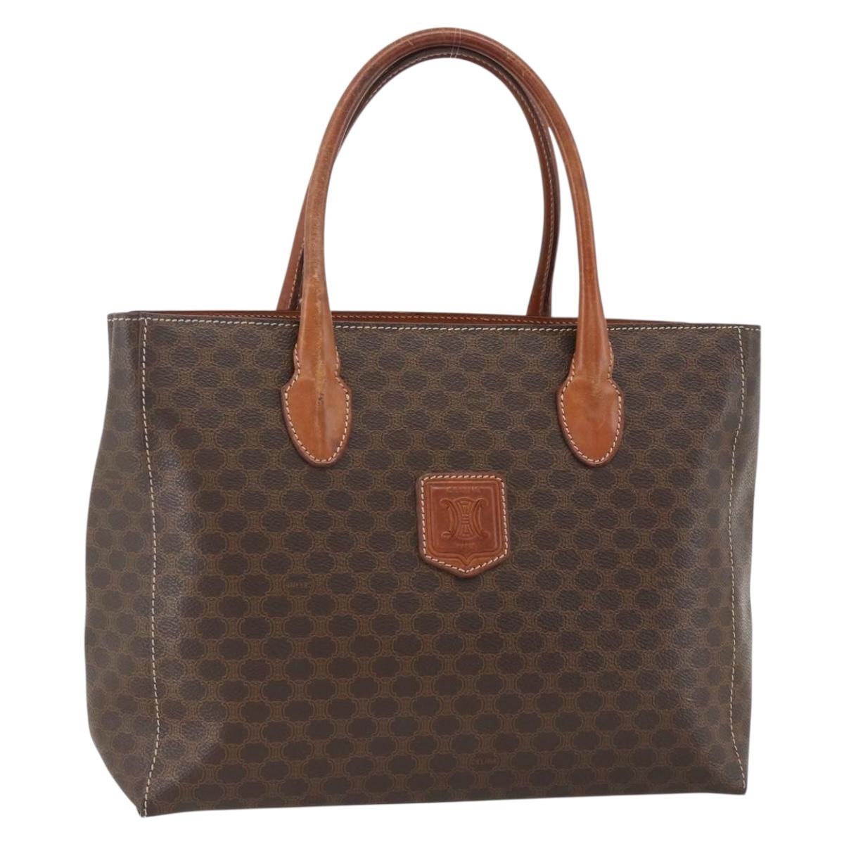 CELINE Macadam Canvas Hand Bag PVC Leather Brown Gold Auth SW2216