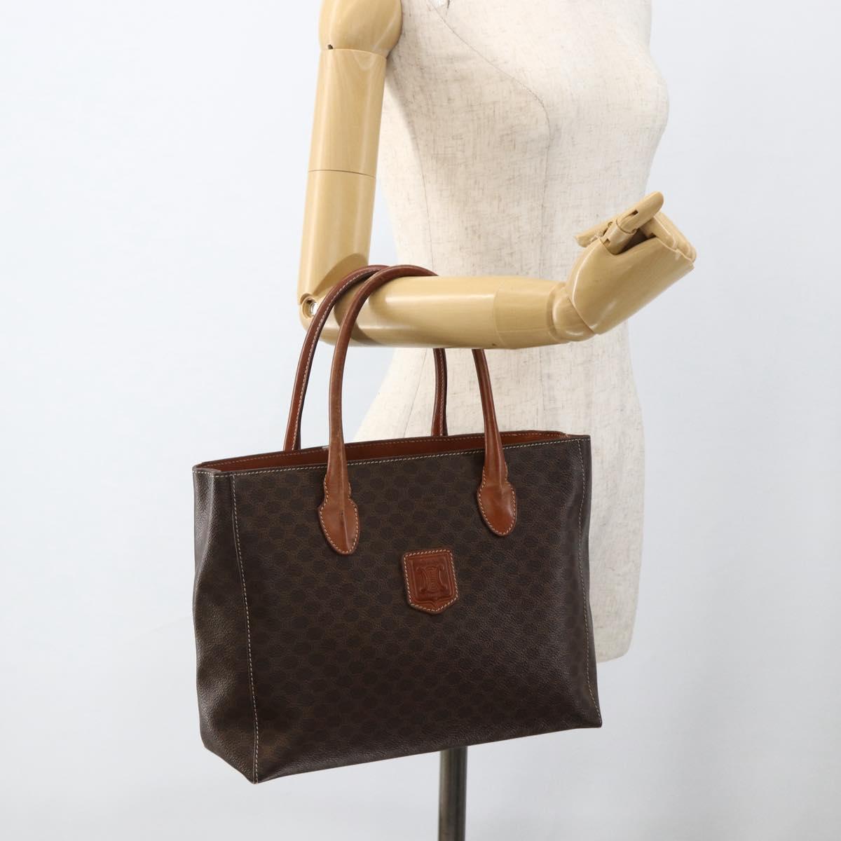 CELINE Macadam Canvas Hand Bag PVC Leather Brown Gold Auth SW2216
