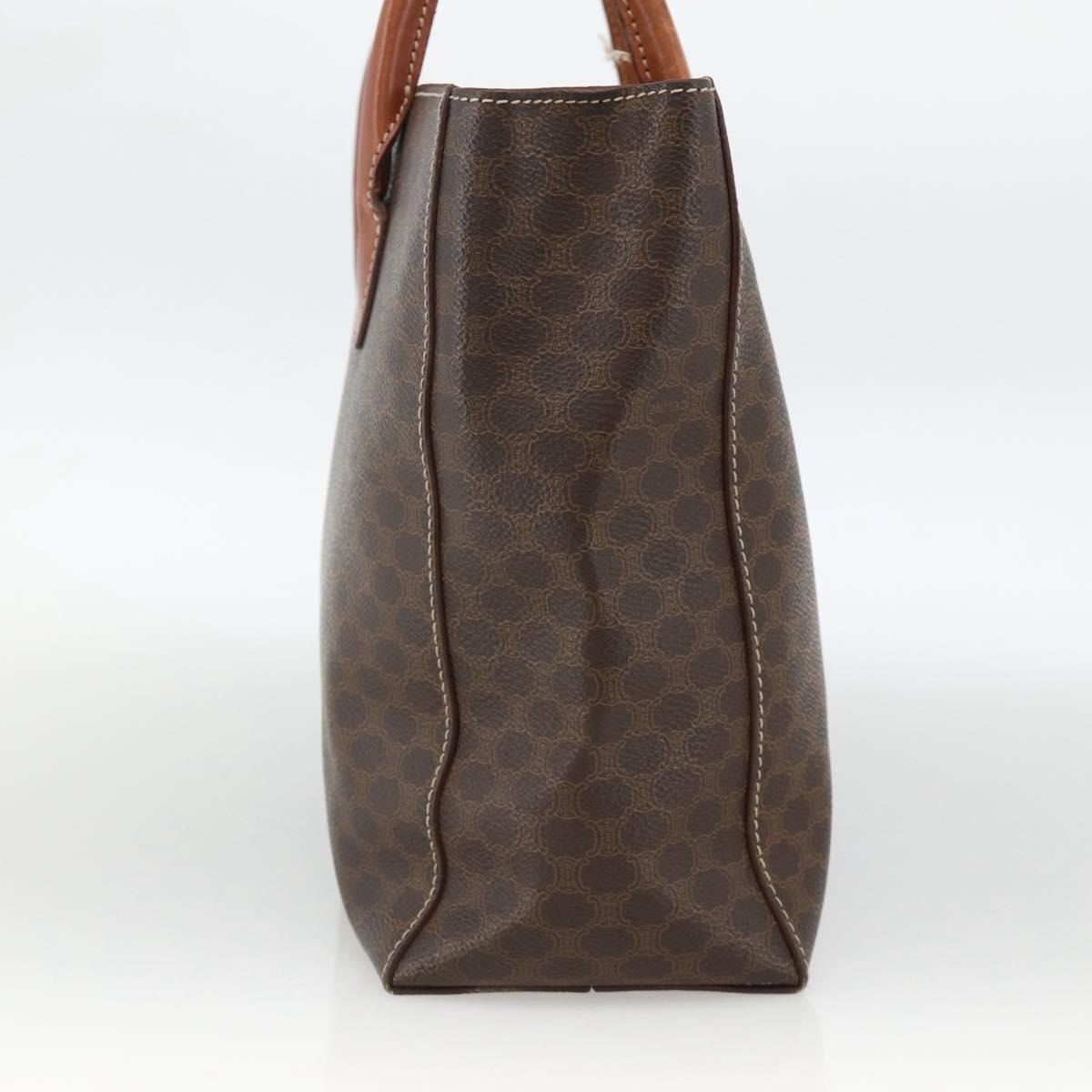 CELINE Macadam Canvas Hand Bag PVC Leather Brown Gold Auth SW2216