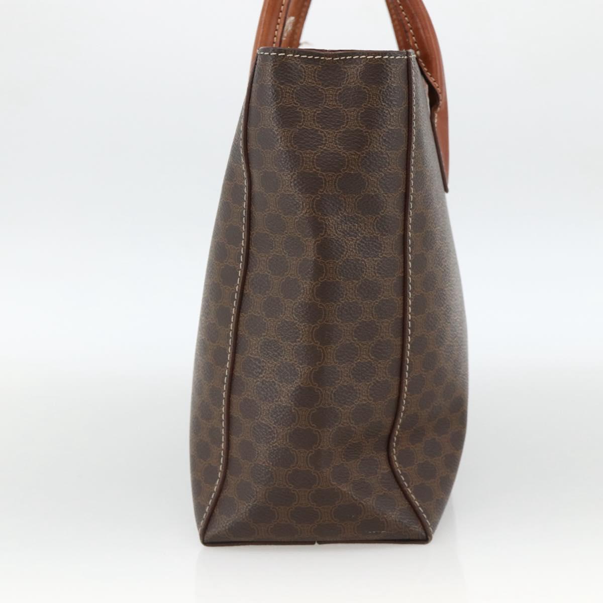 CELINE Macadam Canvas Hand Bag PVC Leather Brown Gold Auth SW2216