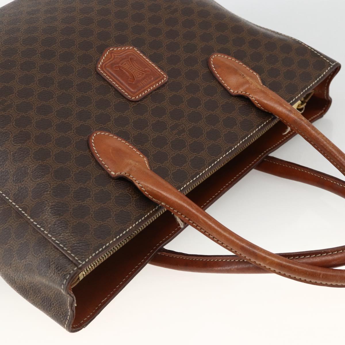 CELINE Macadam Canvas Hand Bag PVC Leather Brown Gold Auth SW2216