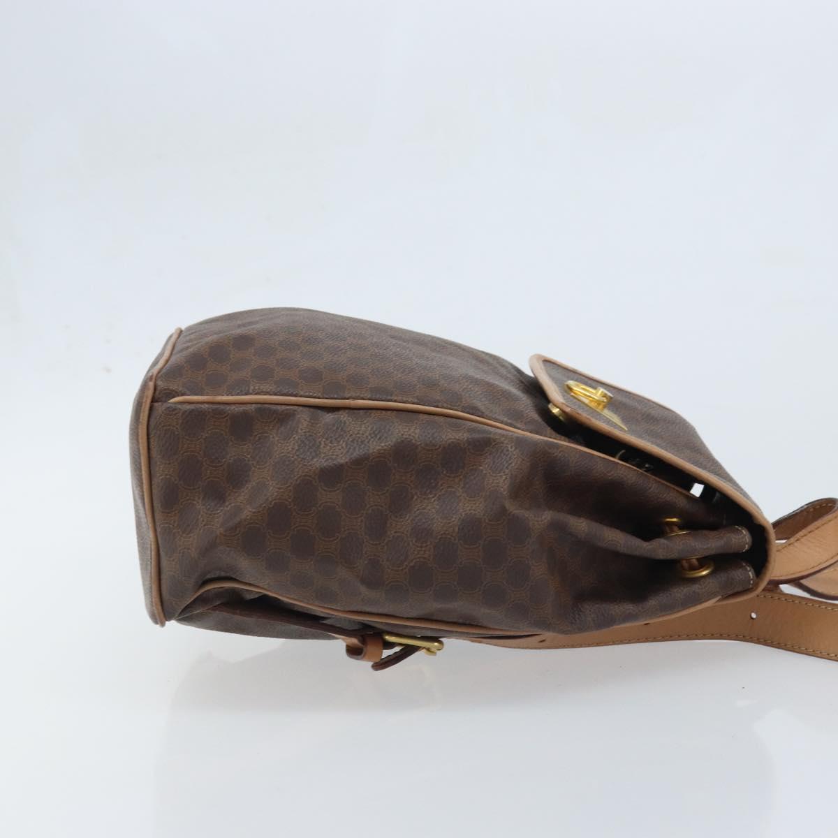 CELINE Macadam Canvas Backpack PVC Leather Brown Gold Auth SW2219