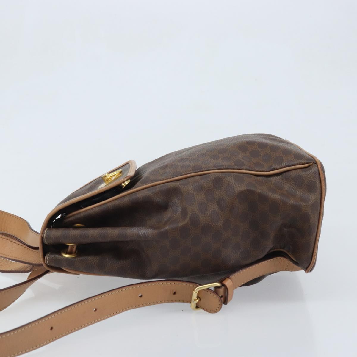 CELINE Macadam Canvas Backpack PVC Leather Brown Gold Auth SW2219