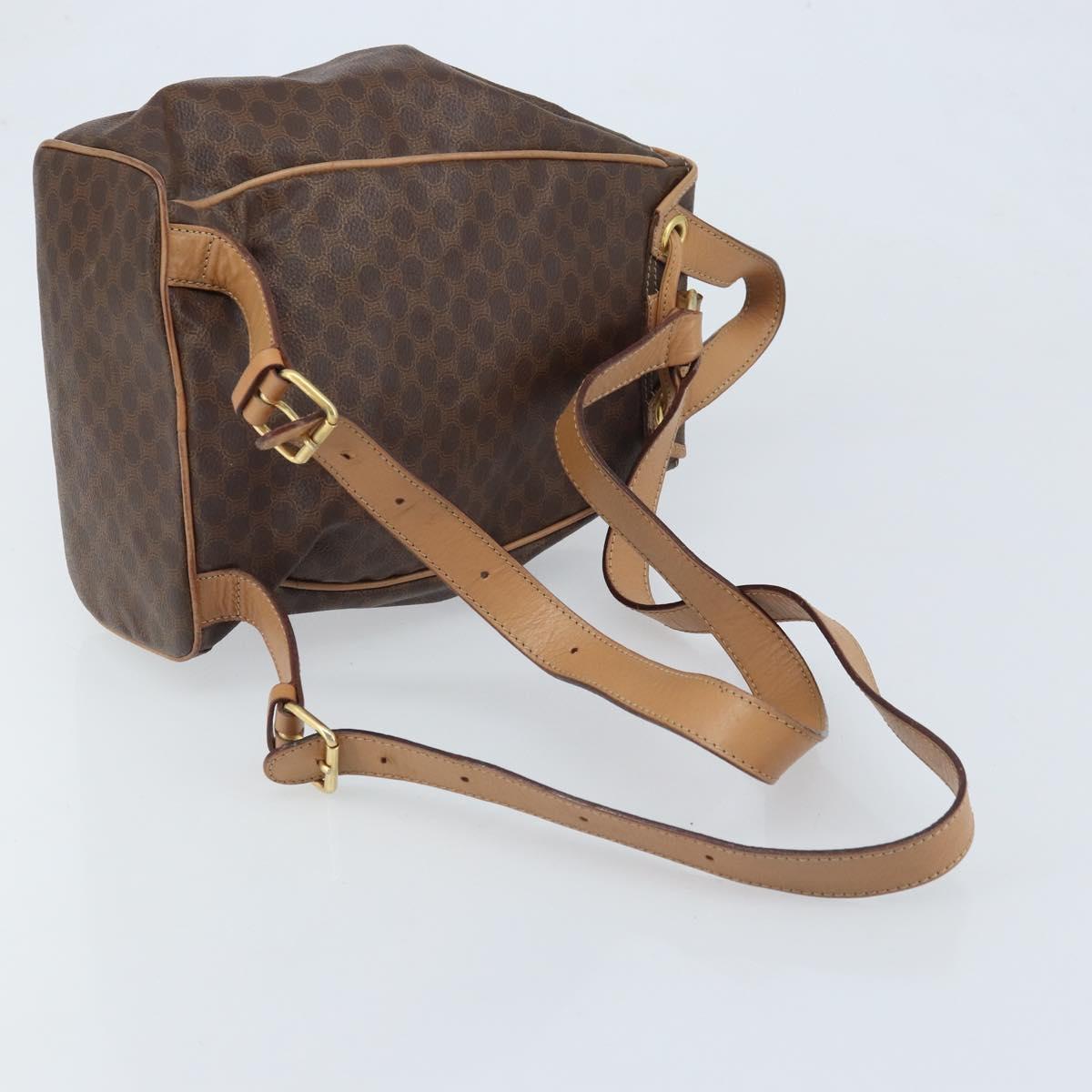 CELINE Macadam Canvas Backpack PVC Leather Brown Gold Auth SW2219