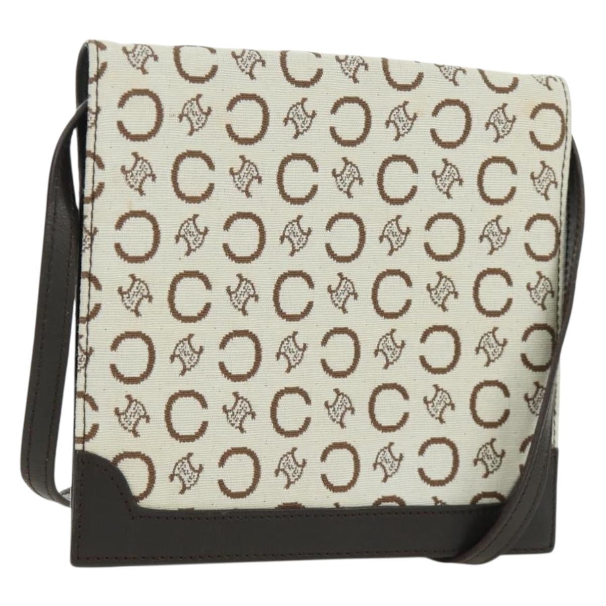 CELINE C Macadam Canvas Shoulder Bag Ivory Gold Auth SW2223A