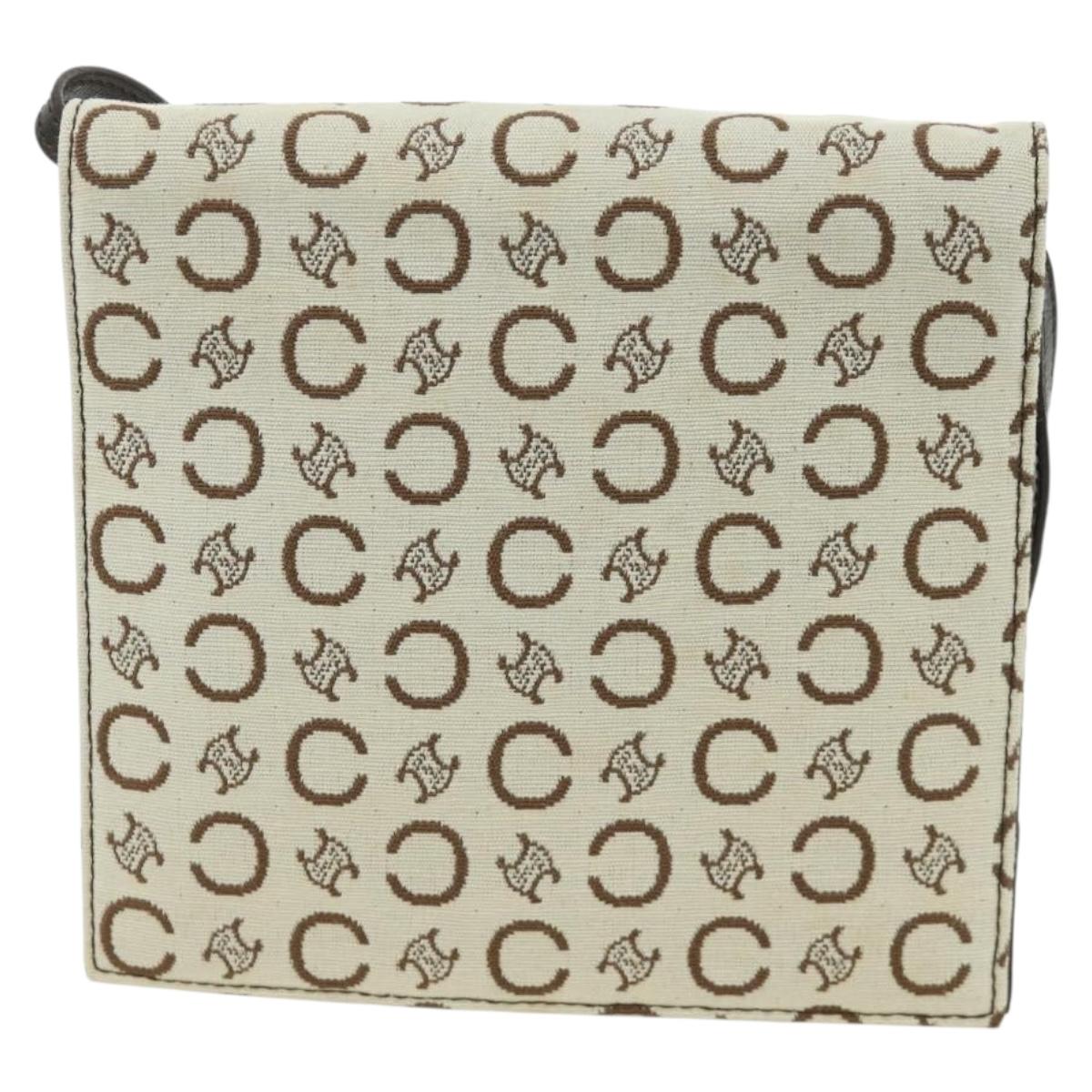 CELINE C Macadam Canvas Shoulder Bag Ivory Gold Auth SW2223A