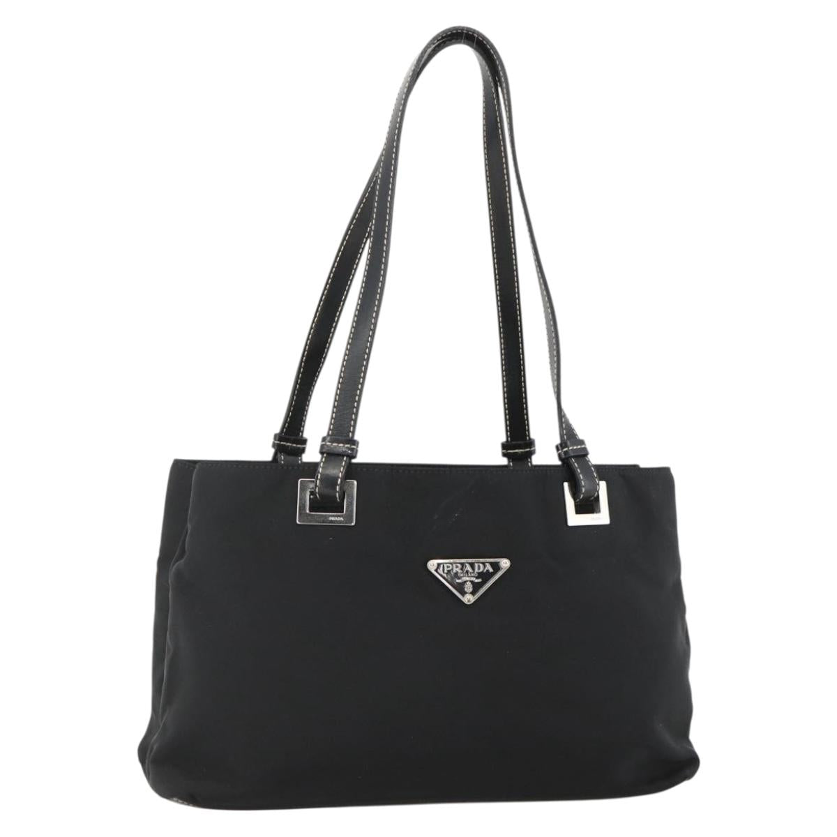 PRADA Hand Bag Nylon Black Silver Auth SW2225A
