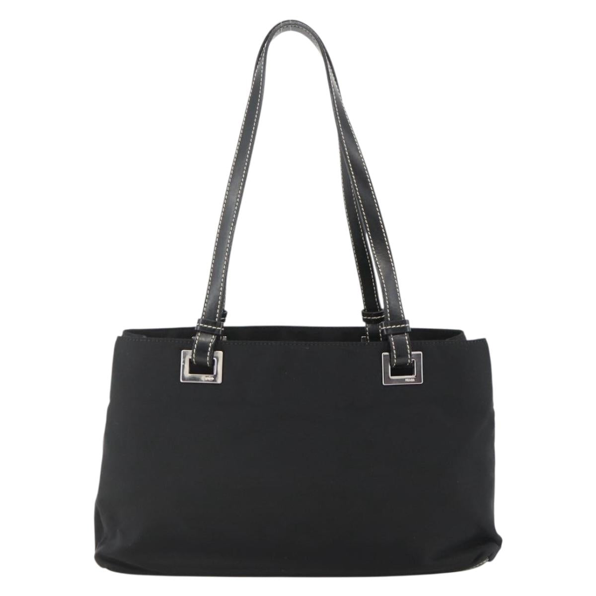 PRADA Hand Bag Nylon Black Silver Auth SW2225A