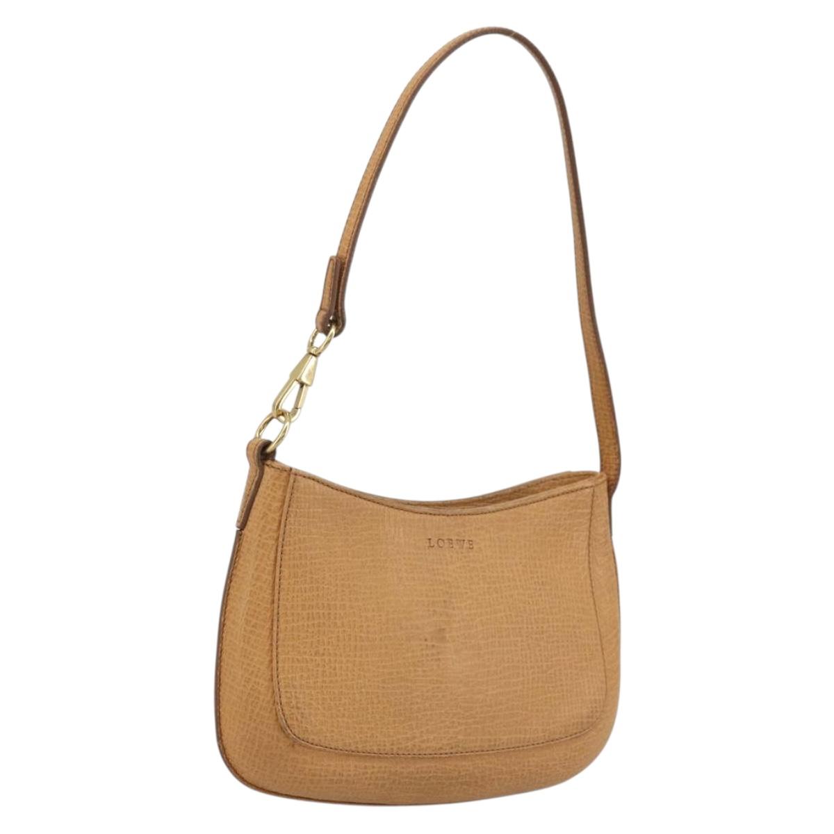 LOEWE Shoulder Bag Leather Beige Gold Auth SW2227A