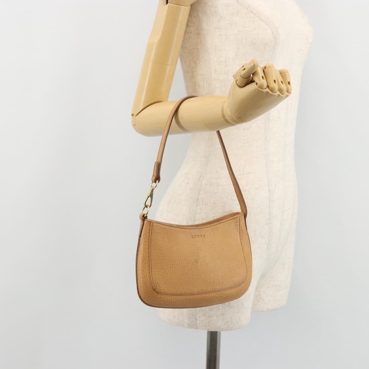LOEWE Shoulder Bag Leather Beige Gold Auth SW2227A