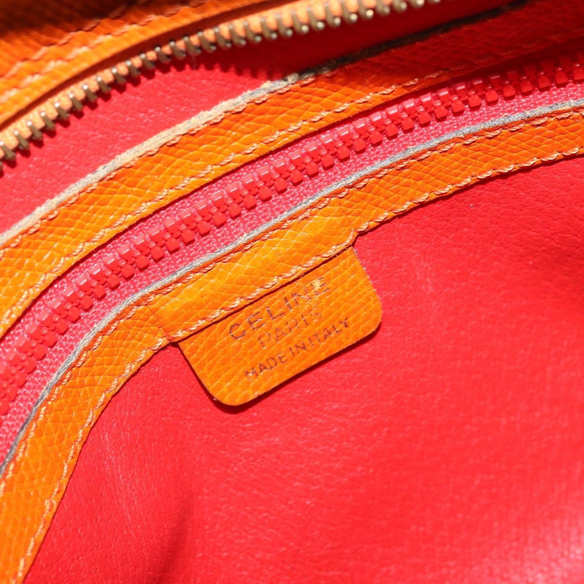 CELINE Shoulder Bag Leather Orange Gold Auth SW2232A