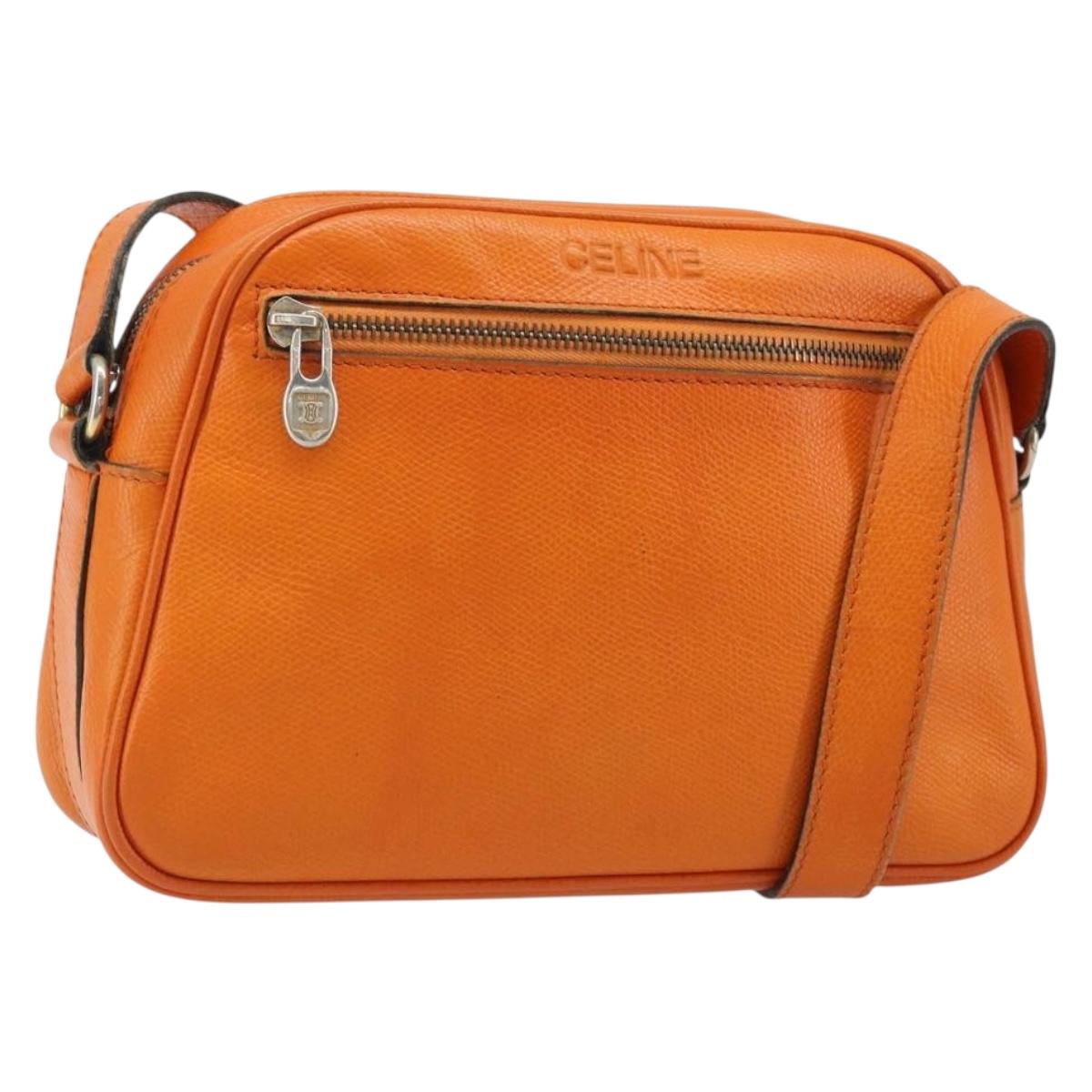 CELINE Shoulder Bag Leather Orange Gold Auth SW2232A