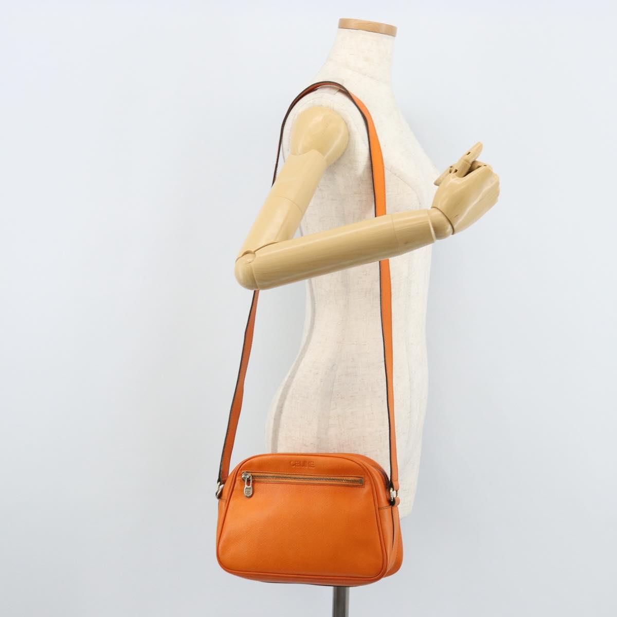 CELINE Shoulder Bag Leather Orange Gold Auth SW2232A
