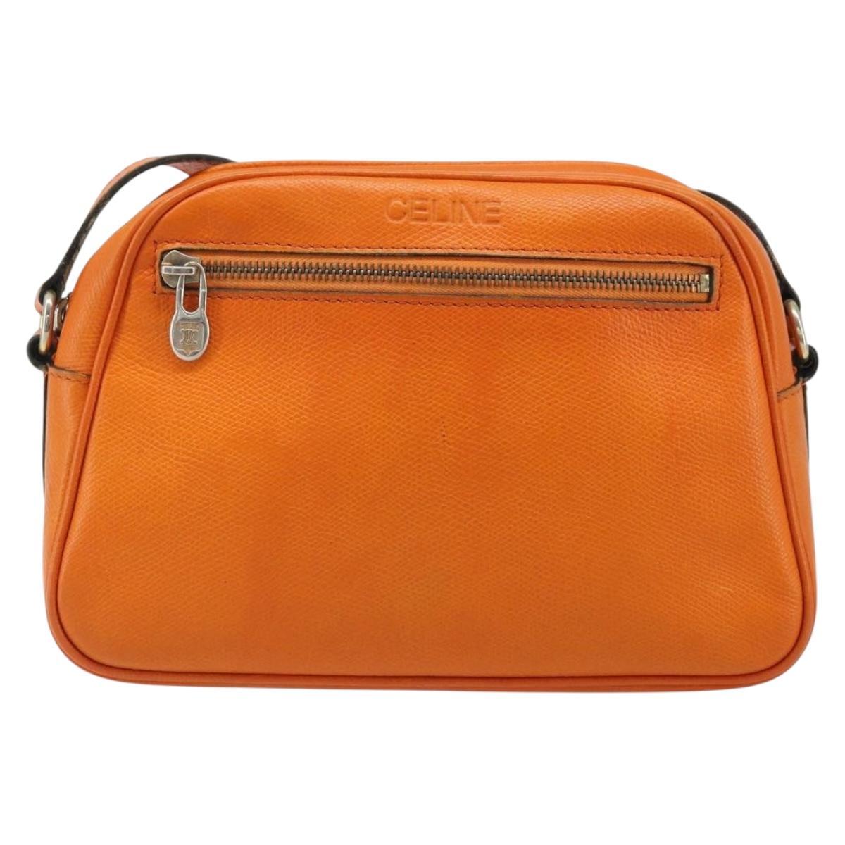CELINE Shoulder Bag Leather Orange Gold Auth SW2232A