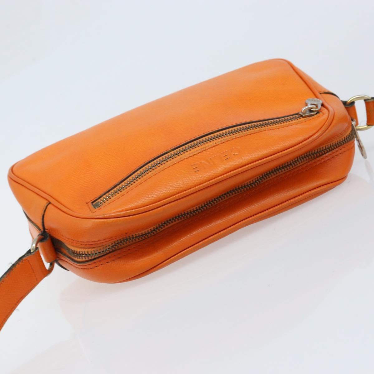CELINE Shoulder Bag Leather Orange Gold Auth SW2232A