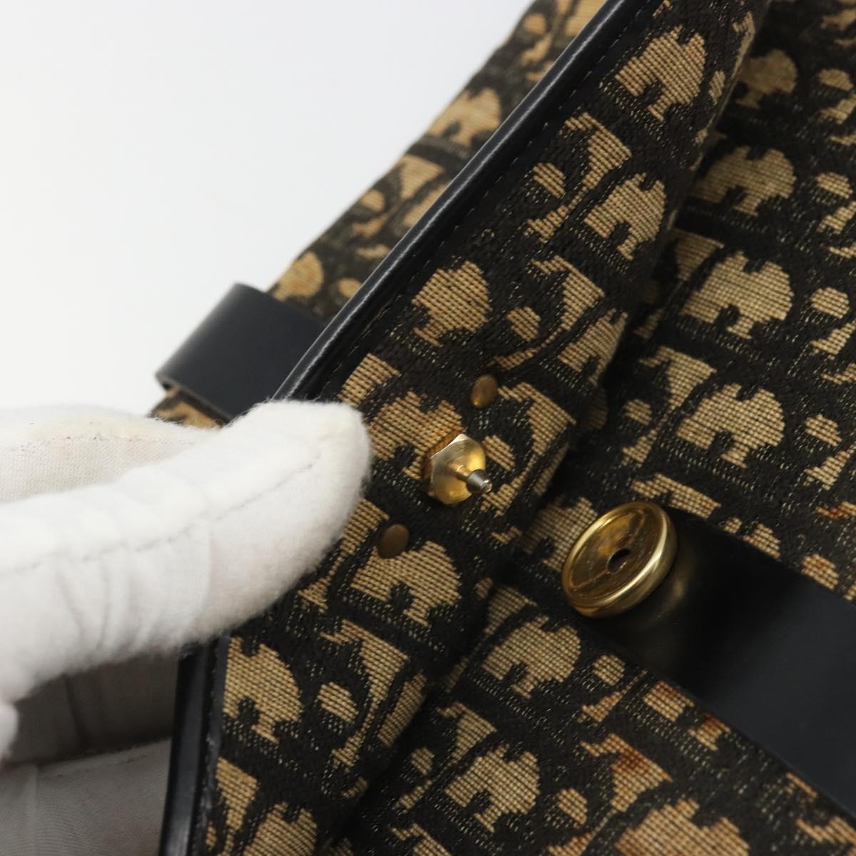 Christian Dior Trotter Canvas Shoulder Bag Navy Gold Auth SW2239