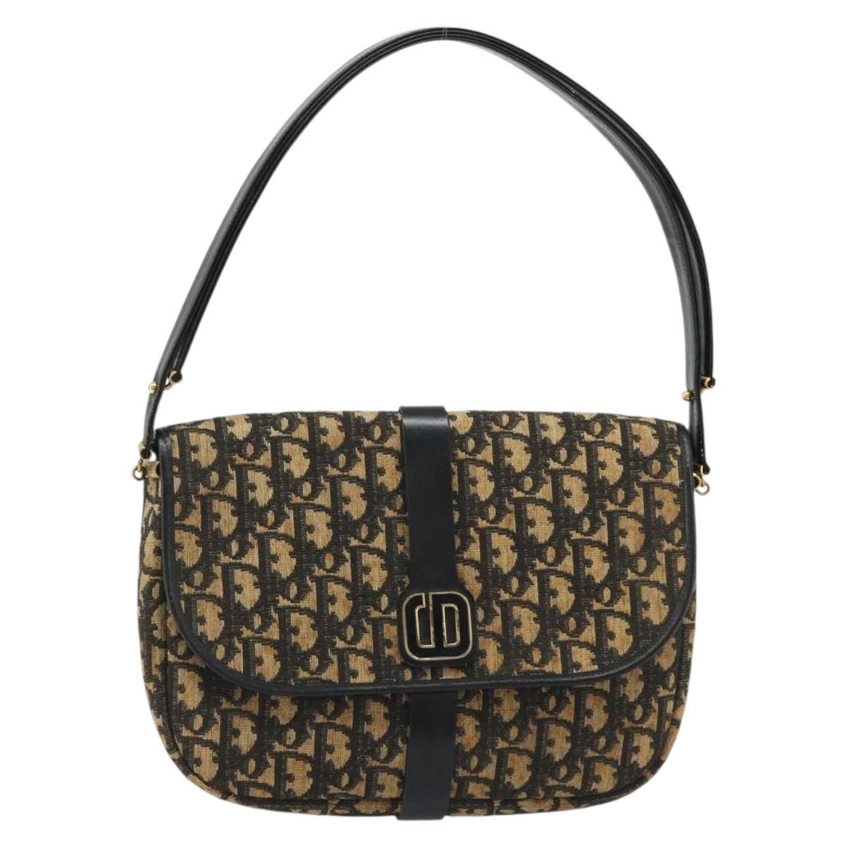Christian Dior Trotter Canvas Shoulder Bag Navy Gold Auth SW2239