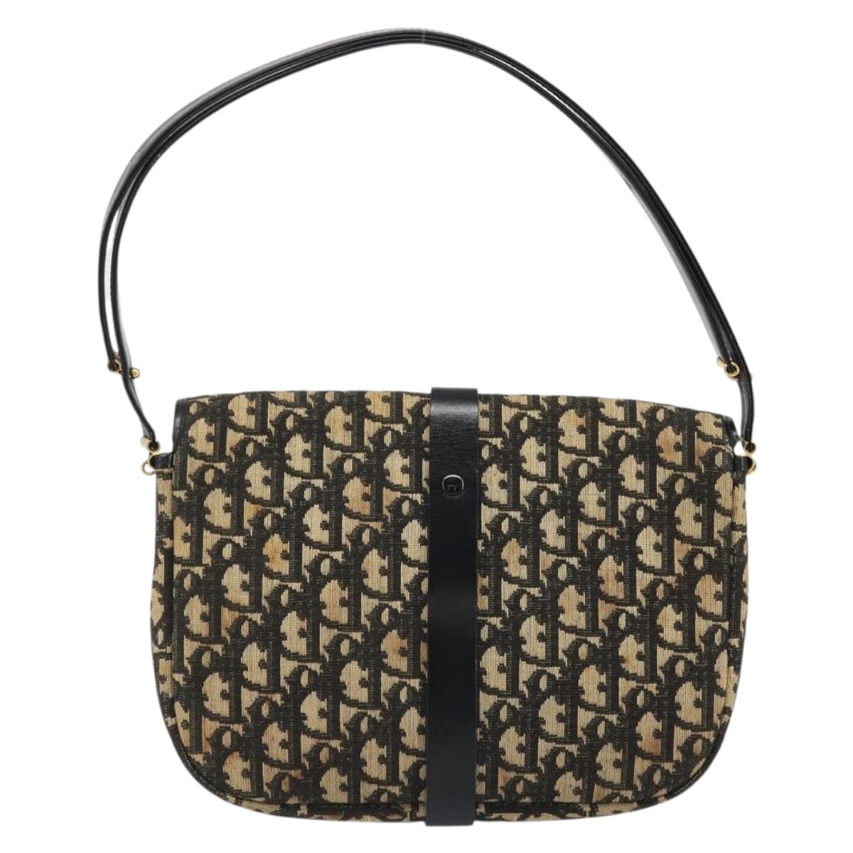 Christian Dior Trotter Canvas Shoulder Bag Navy Gold Auth SW2239