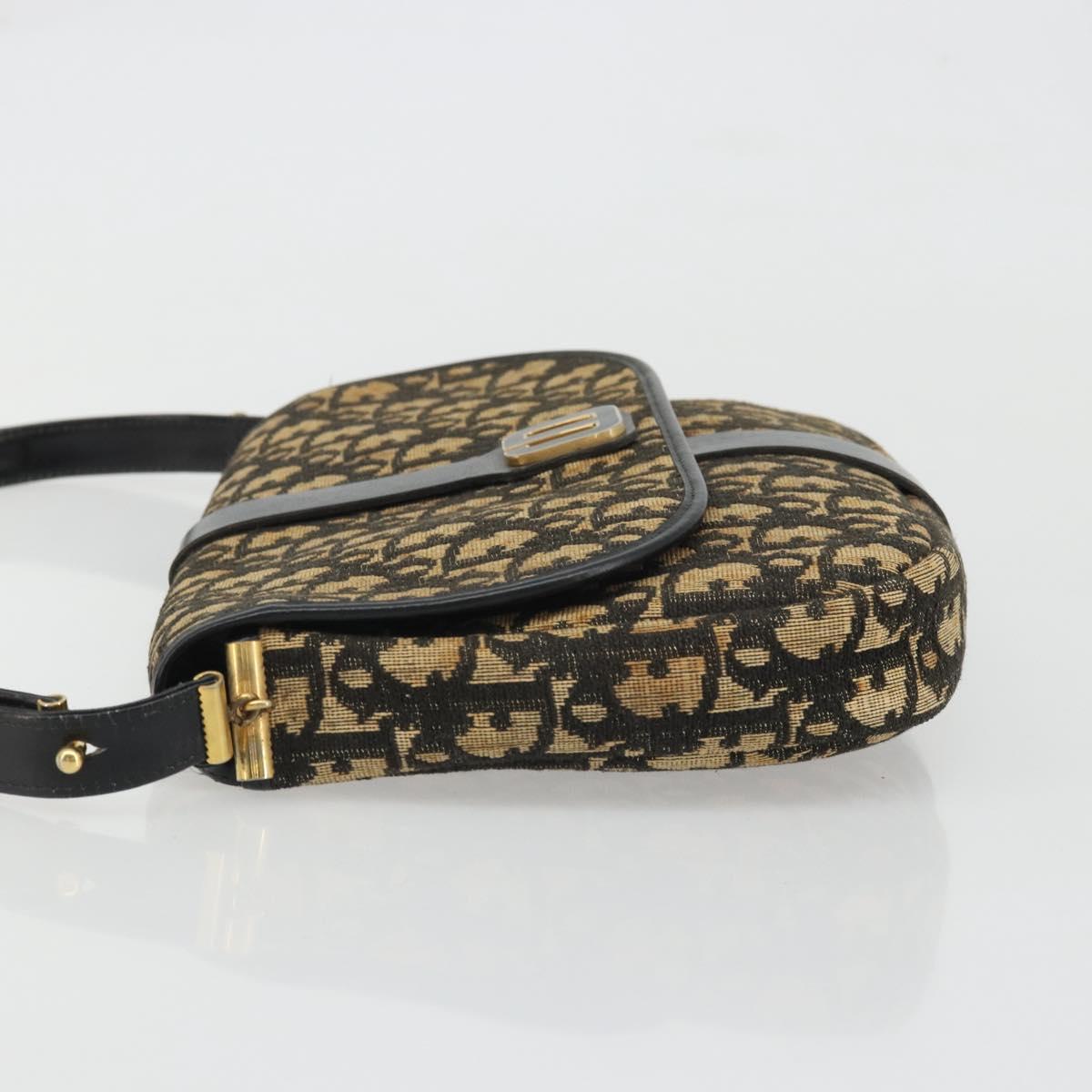 Christian Dior Trotter Canvas Shoulder Bag Navy Gold Auth SW2239